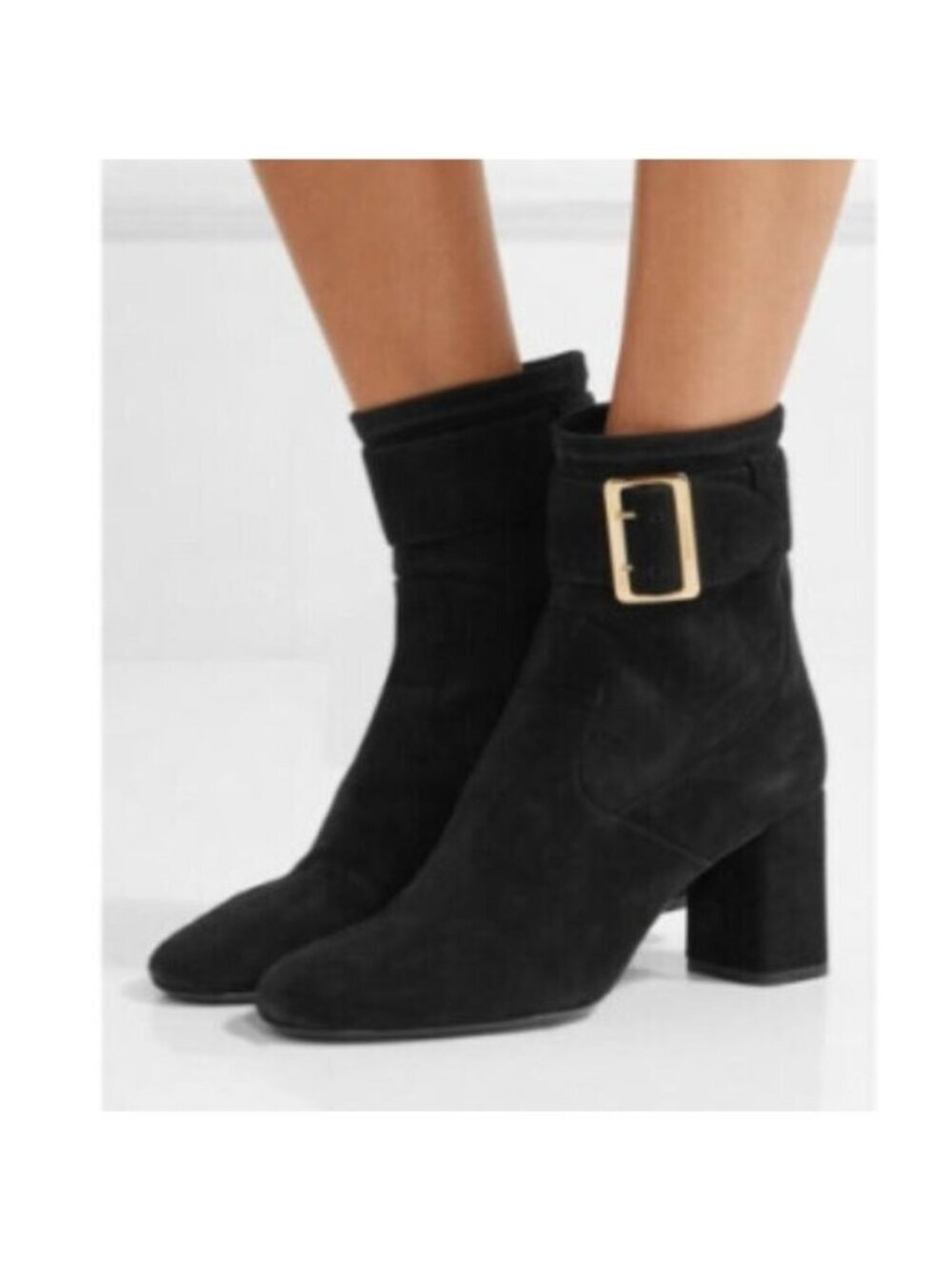 Burberry Britannia Buckle Block Heel Suede Bootie 10 Black Old Money Equestrian